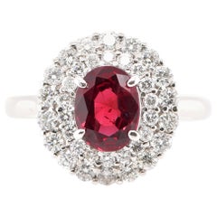 1.47 Carat Ruby and Diamond Halo Ring Set in Platinum