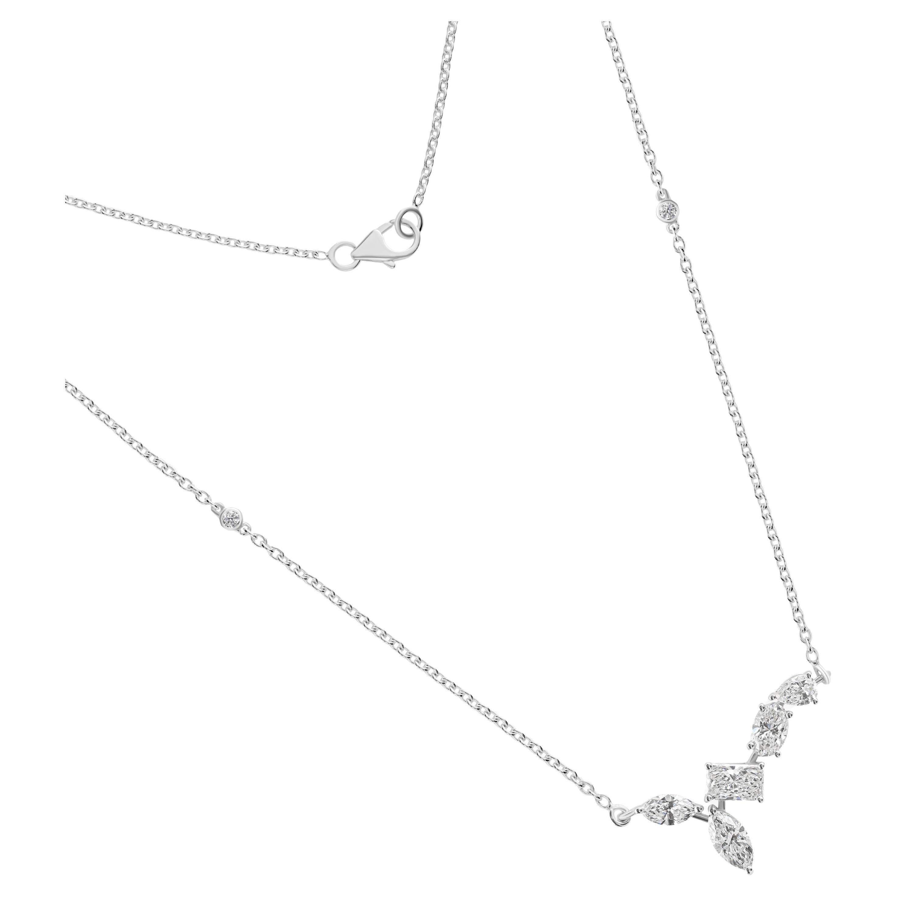 1.47 Carat SI Clarity HI Color Multi Shape Diamond Necklace 18 Karat White Gold
