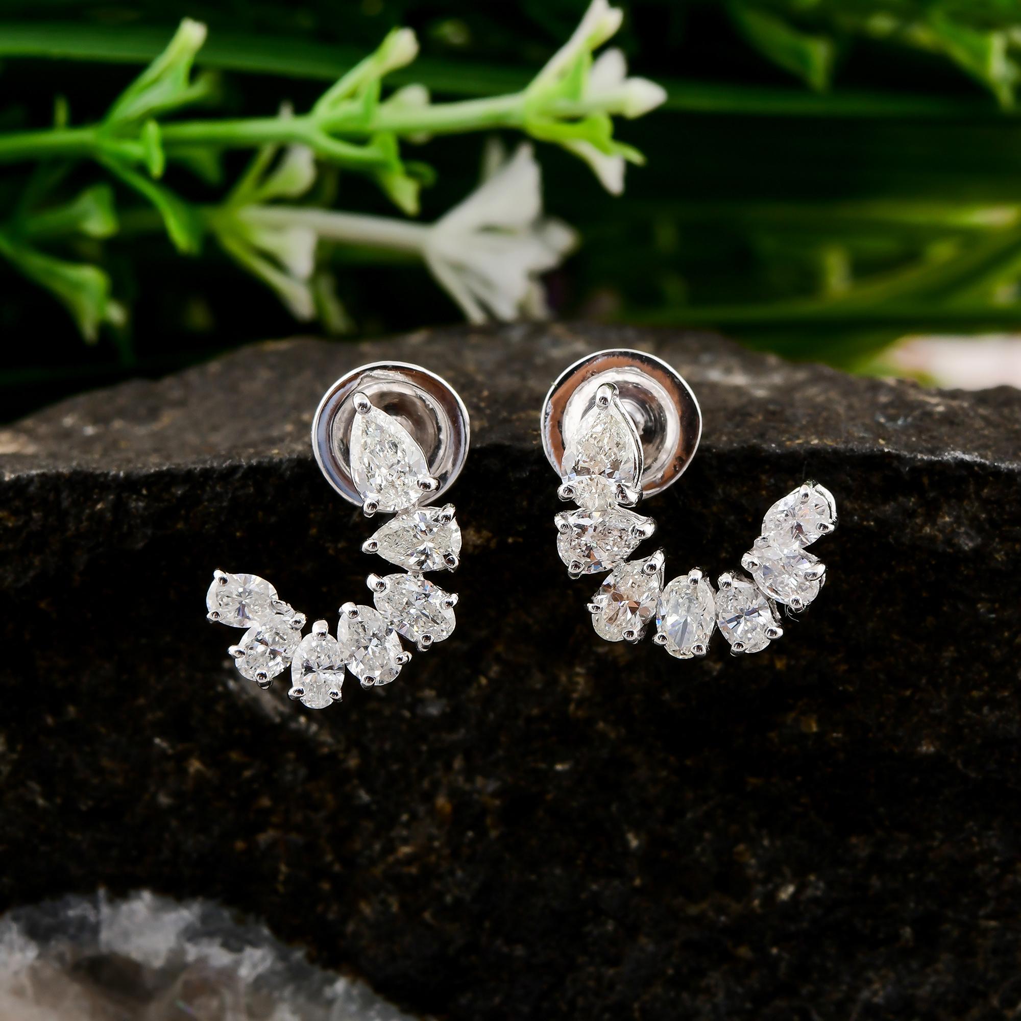 Modern 1.47 Carat SI Clarity HI Color Pear Oval Diamond Earrings 14 Karat White Gold For Sale