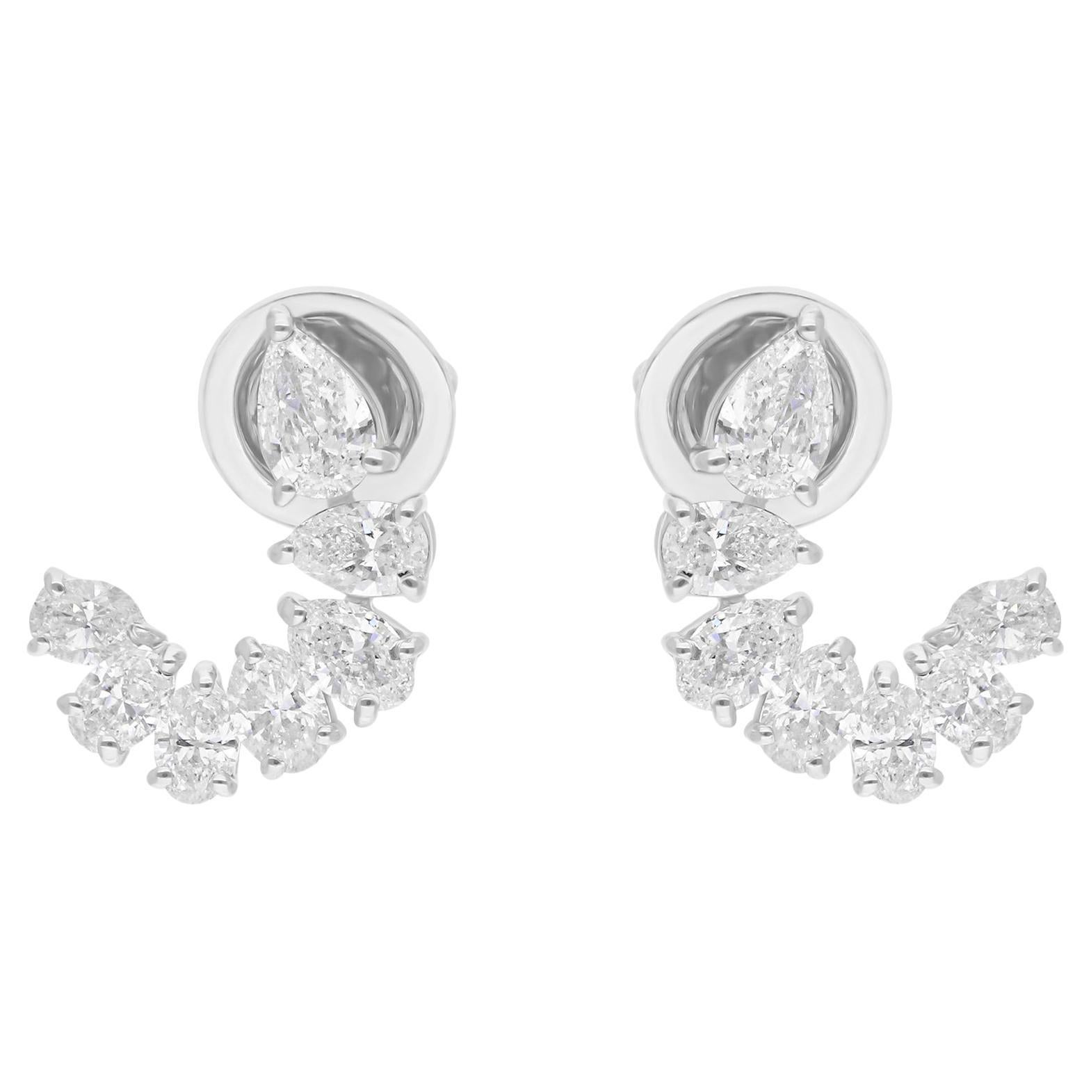 1.47 Carat SI Clarity HI Color Pear Oval Diamond Earrings 18 Karat White Gold