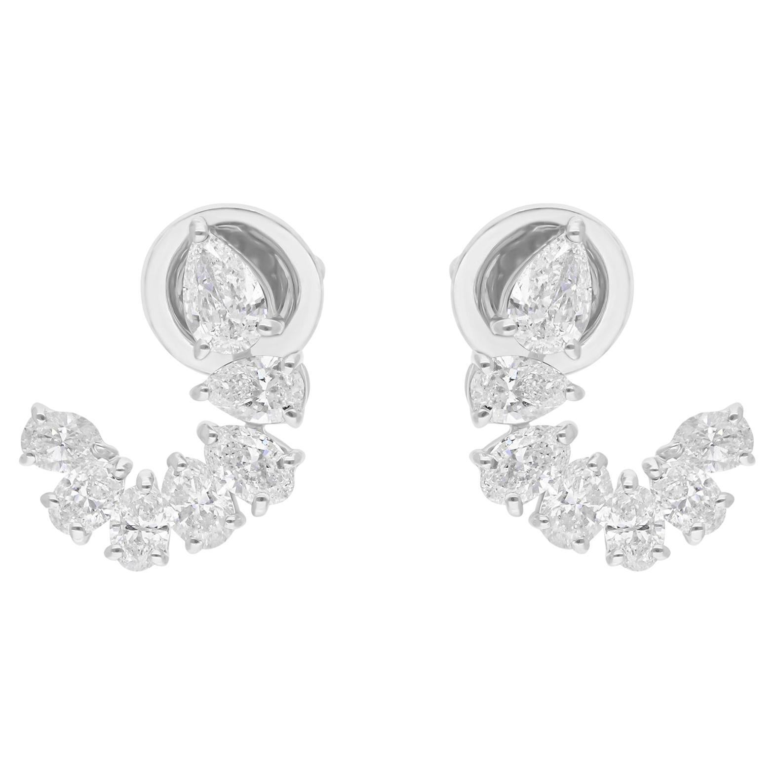 1.47 Carat SI Clarity HI Color Pear Oval Diamond Earrings 18 Karat White Gold