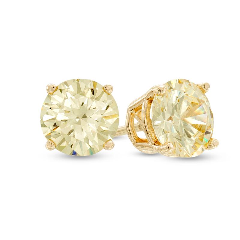 Round Cut 1.47 Carat Total Fancy Yellow Diamond Stud Earrings in 18 Karat Yellow Gold