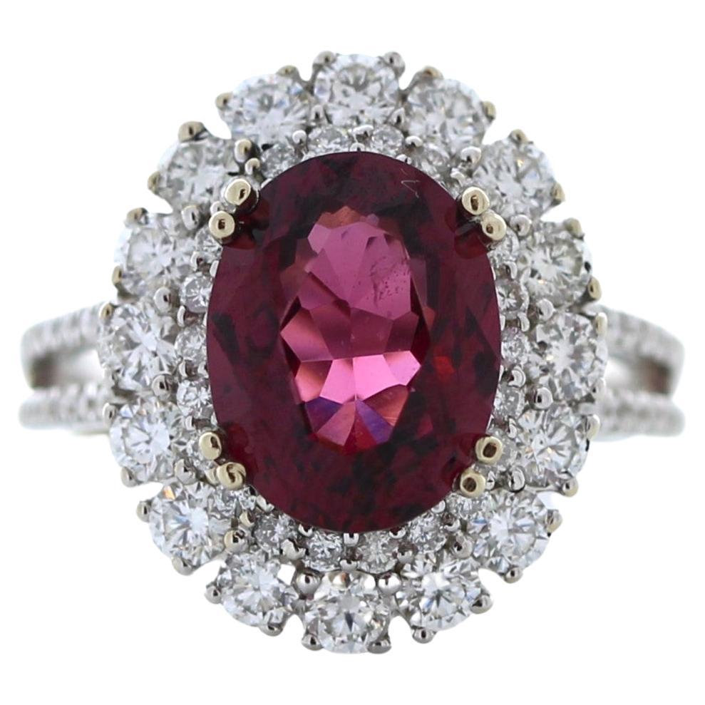 1.47 Carat Weight Reddish Pink Garnet & Round Diamond Fashion Ring in 14k White  For Sale