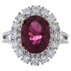 1.47 Carat Weight Reddish Pink Garnet & Round Diamond Fashion Ring in 14k White 