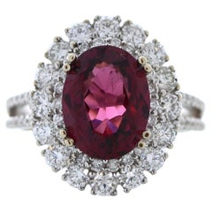1,47 Karat Gewicht Roter rosa Granat & runder Diamant Mode-Ring in 14K Weiß