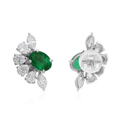1.47 Carat Zambian Emerald 1.63 Carat SI/H Diamond Earrings 14 Karat White Gold