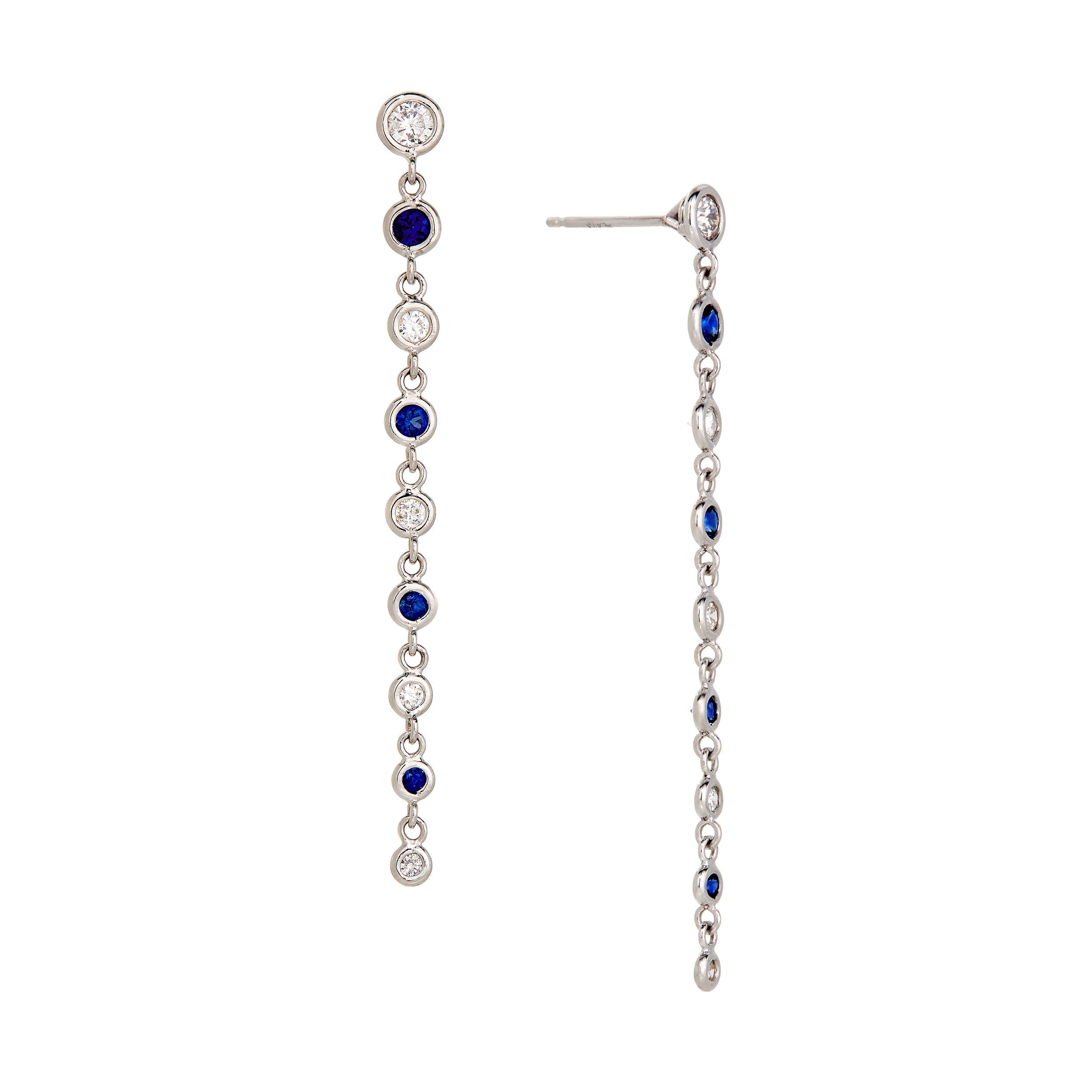 Gorgeous and striking! With movement between each diamond, these earrings flow effortlessly and delight with every wear, day to night. Light as a feather on the ear.

Earring Details:

Total Diamond (10 count) Weight: 0.90 Carats
Total Sapphire (8