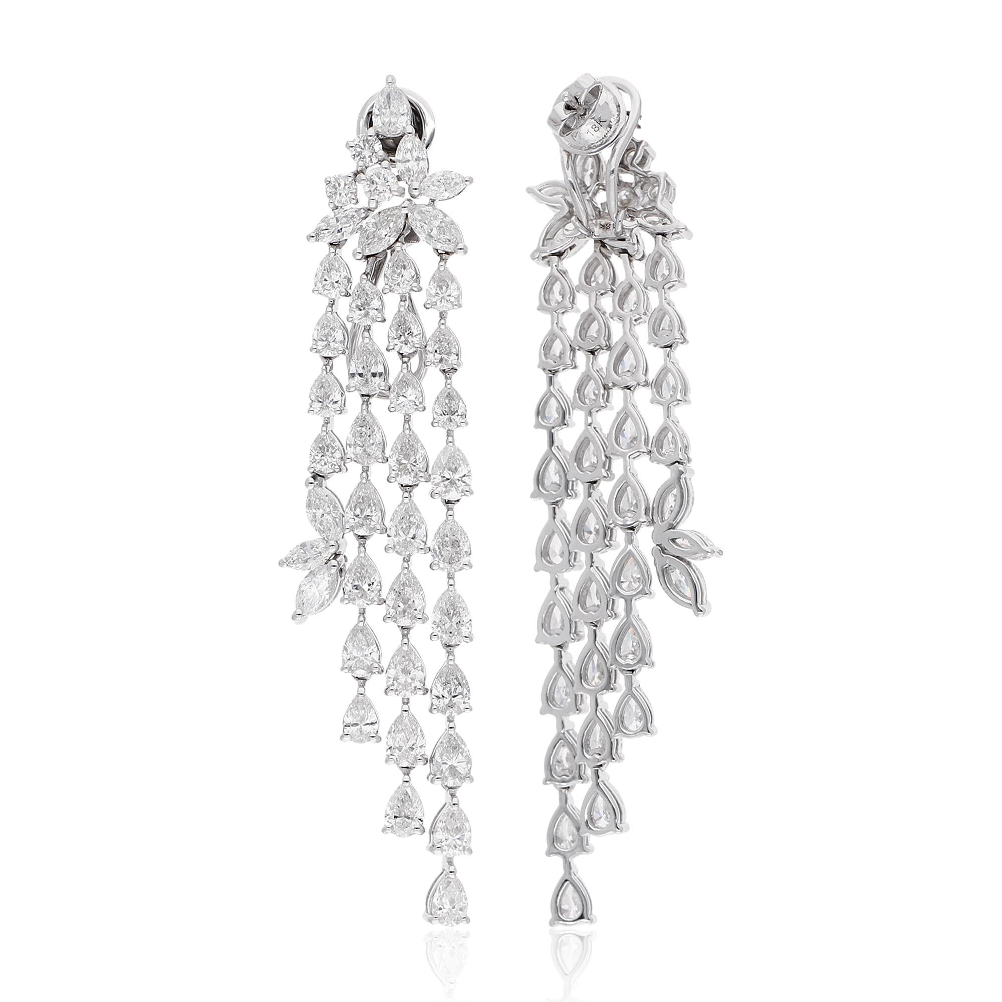 Modern 14.7 Ct SI/HI Pear & Marquise Diamond Chandelier Earrings 18k White Gold Jewelry For Sale