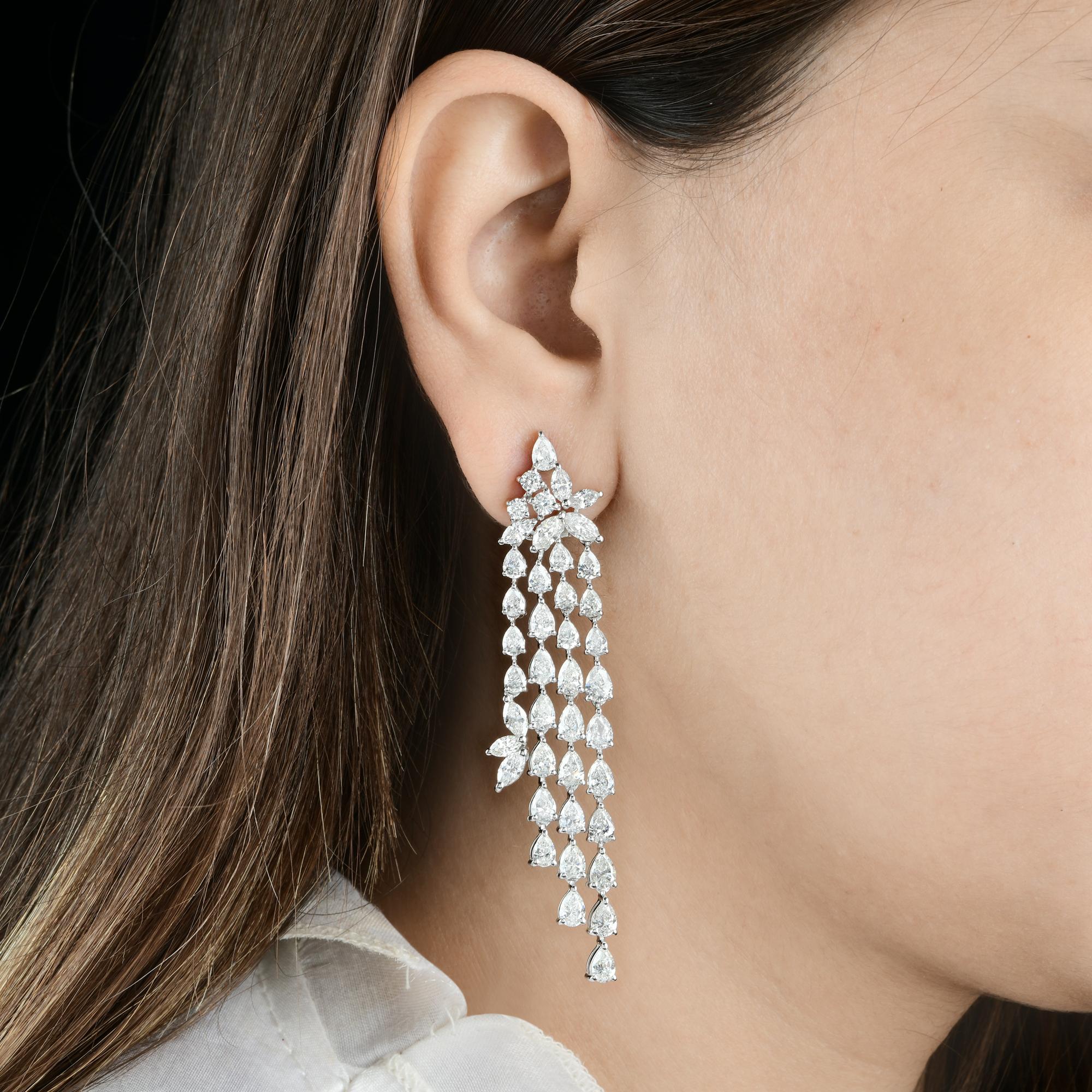 Taglio a goccia 14,7 ct SI/HI Orecchini a lampadario con pera e diamanti marquise in oro bianco 18 carati in vendita