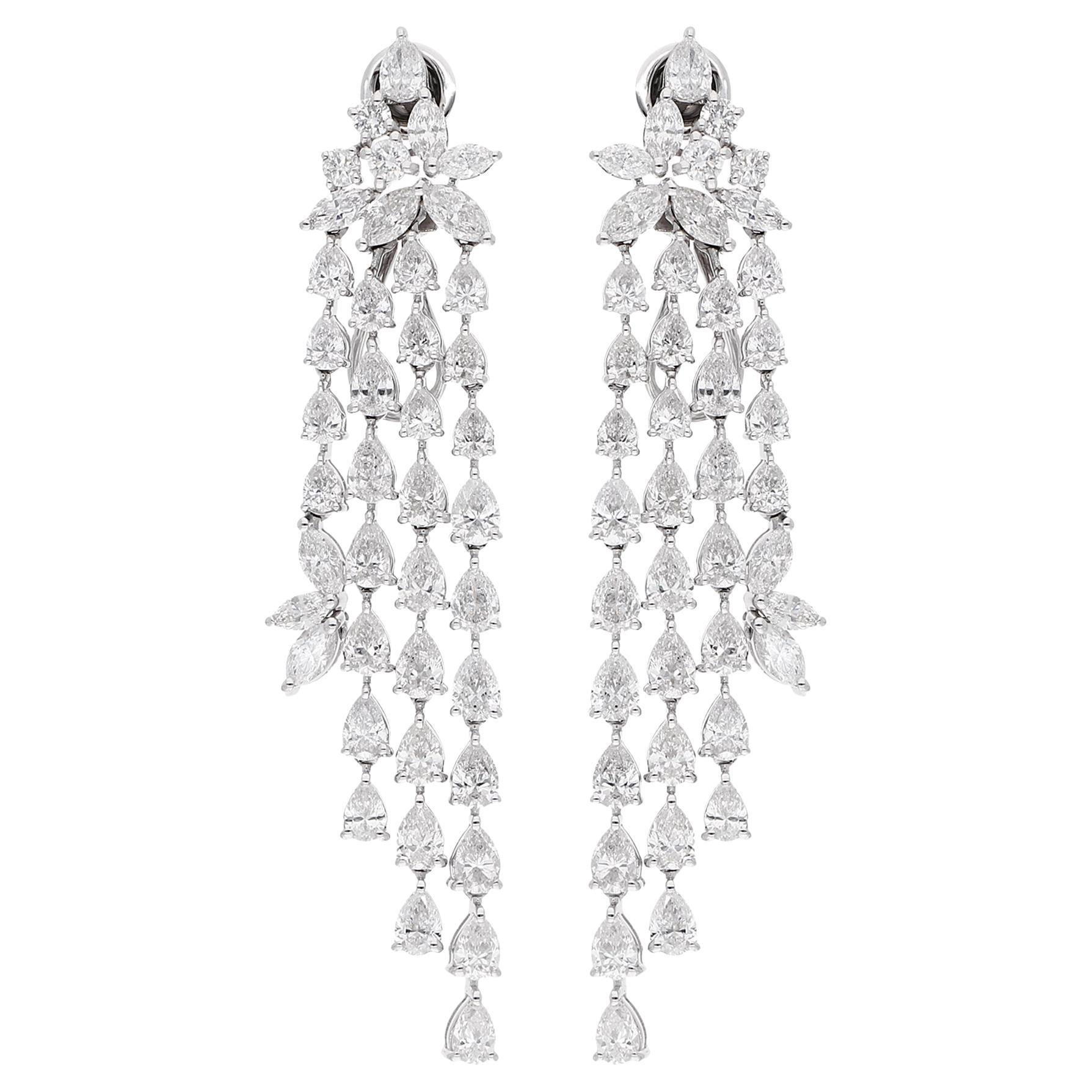 14.7 Ct SI/HI Pear & Marquise Diamond Chandelier Earrings 18k White Gold Jewelry For Sale