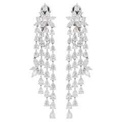 14.7 Ct SI/HI Pear & Marquise Diamond Chandelier Earrings 18k White Gold Jewelry