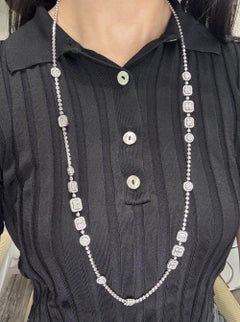 14.7 CTW Baguette Round Natural Diamond Necklace E / VS1 Diamond 18K White Gold