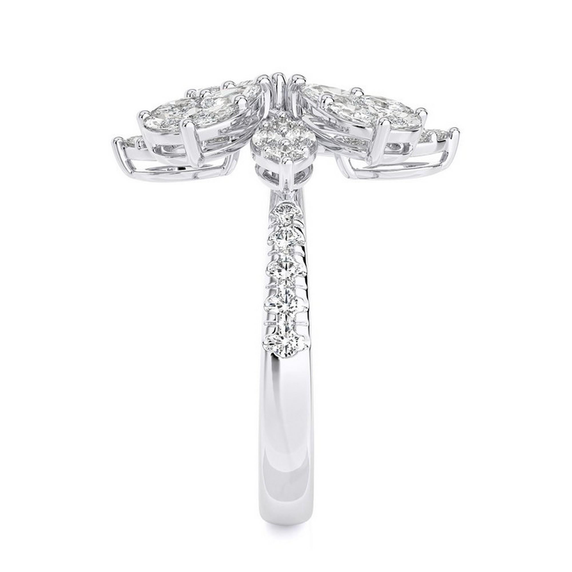 1.47 Karat Diamanten im Marquese & Princess Cut-Schliff 14K Weißgold Maria Fingerring (Carréschliff) im Angebot