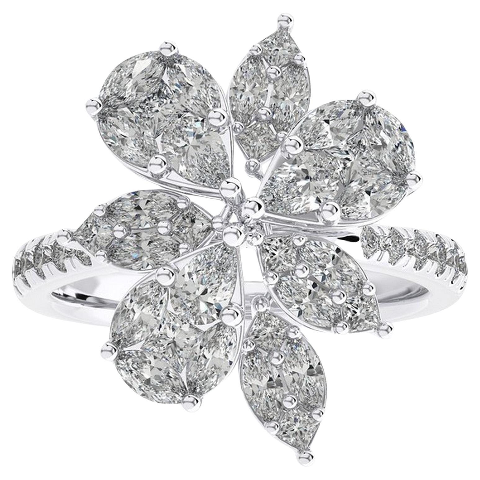 1.47 Karat Diamanten im Marquese & Princess Cut-Schliff 14K Weißgold Maria Fingerring im Angebot
