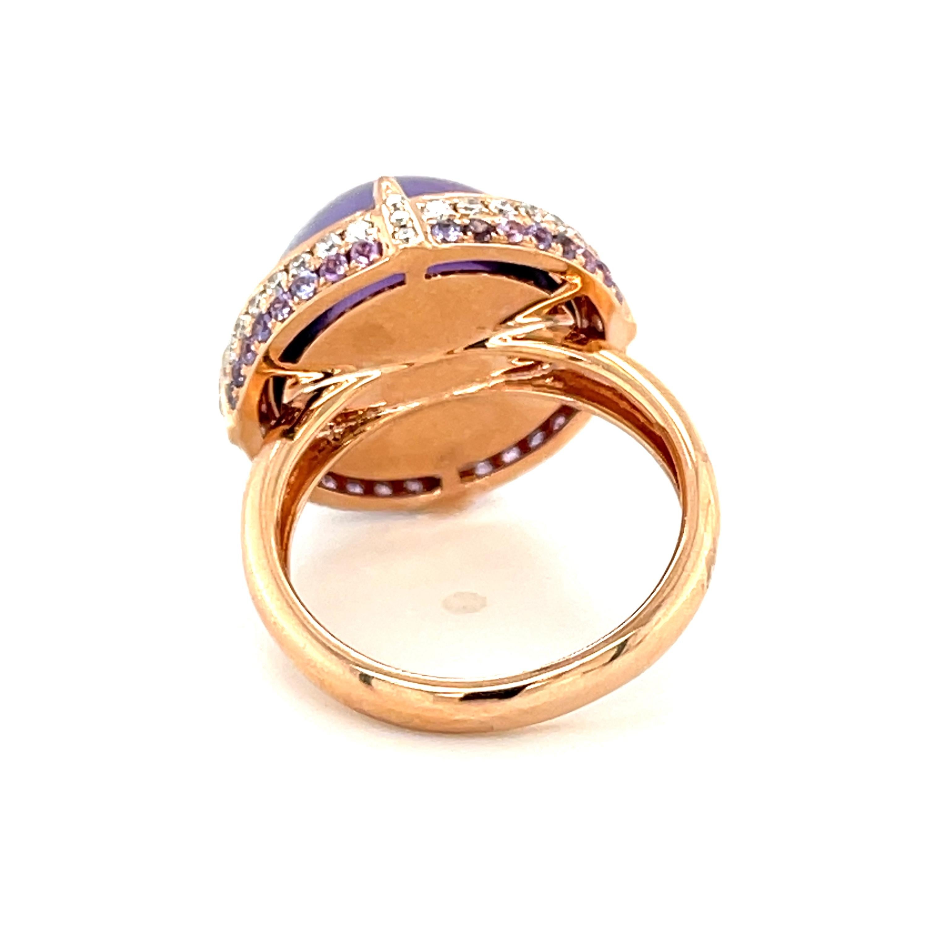 Women's 14.70 Carat  Amethyst Cabochon, Pink Sapphire and Diamond Ring in 18k Rose Gold For Sale