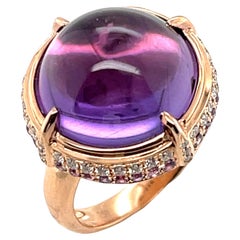 14.70 Carat  Amethyst Cabochon, Pink Sapphire and Diamond Ring in 18k Rose Gold