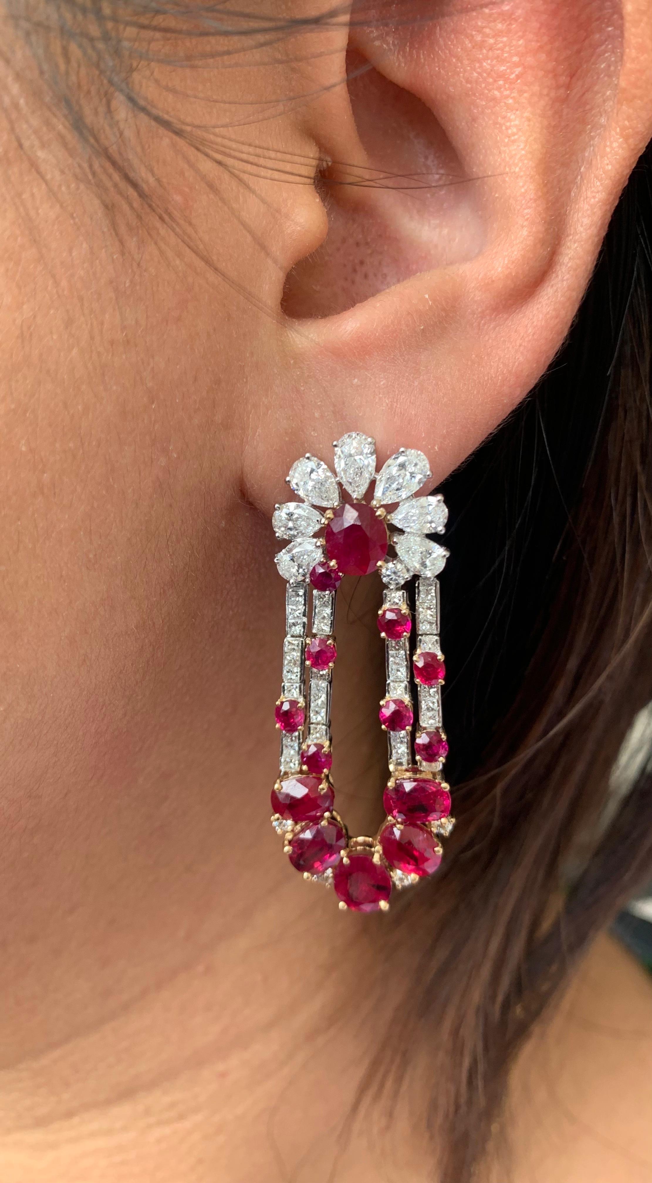 14,70 Karat Rubin und Diamant Ohrringe in 18 Karat Weißgold im Zustand „Neu“ im Angebot in Bangkok, TH