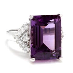 14.70 Carat Natural Amethyst and Diamond 14 Karat Solid White Gold Ring