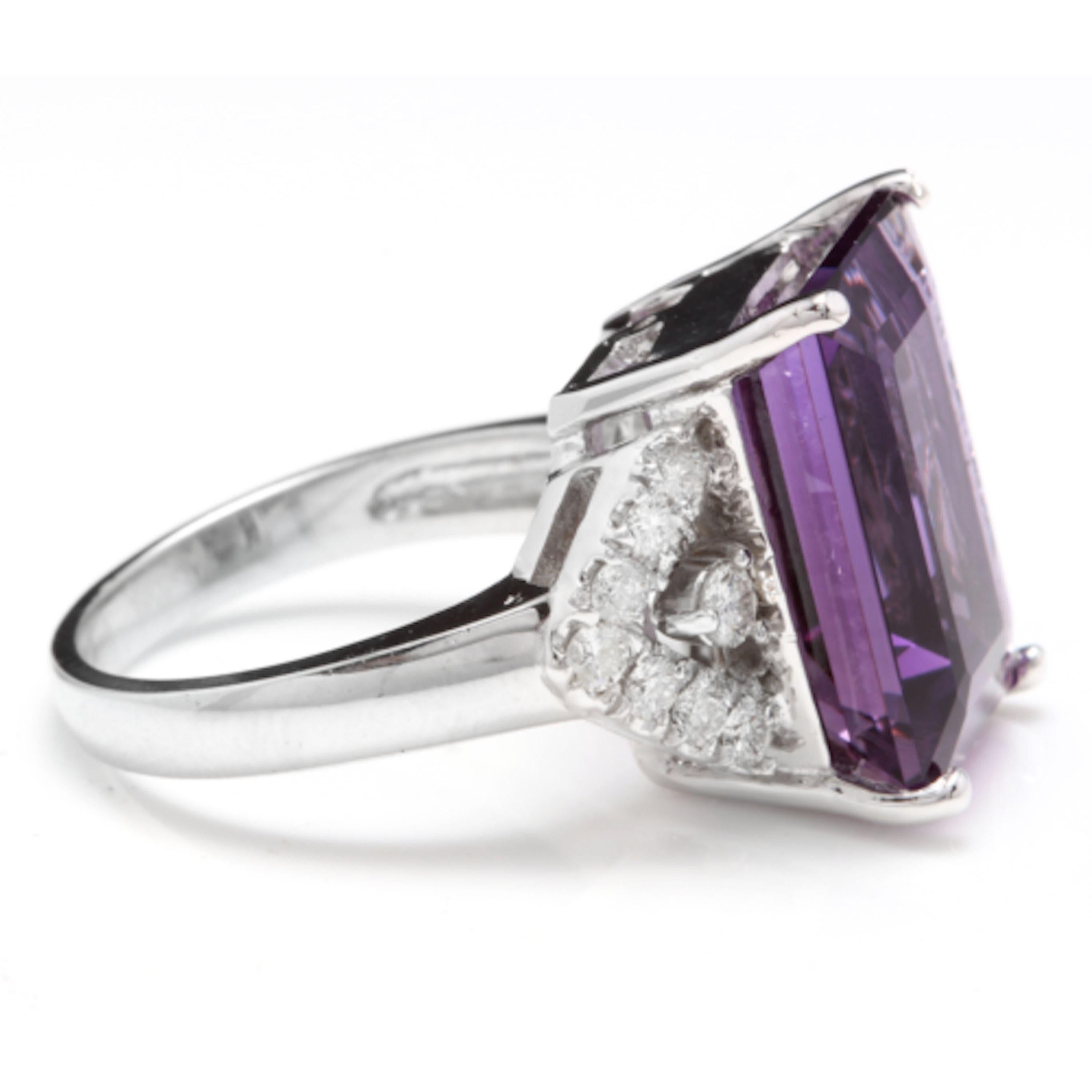 Mixed Cut 14.70 Carat Natural Amethyst and Diamond 14 Karat Solid White Gold Ring For Sale
