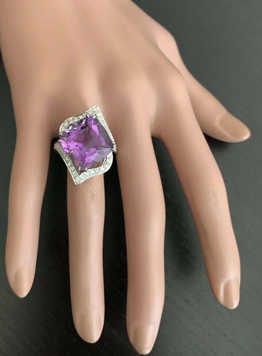 14.70 Carat Natural Amethyst and Diamond 14 Karat Solid White Gold Ring In New Condition For Sale In Los Angeles, CA