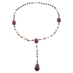 14.71 Carat Ruby and Pearl Drop Necklace with Diamonds