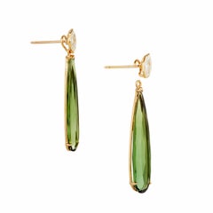 Orecchini con diamanti e tormaline da 14,71 carati, goccia staccabile, 21 carati YG