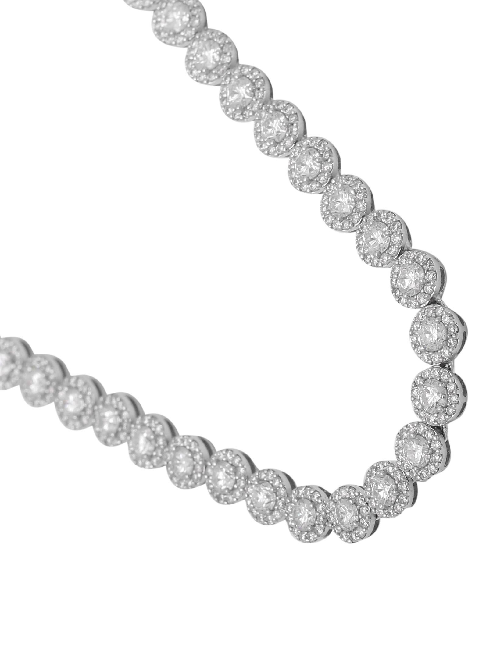 Round Cut 14.71 Carat Top Quality Diamond Classic Necklace in 18 Karat White Gold