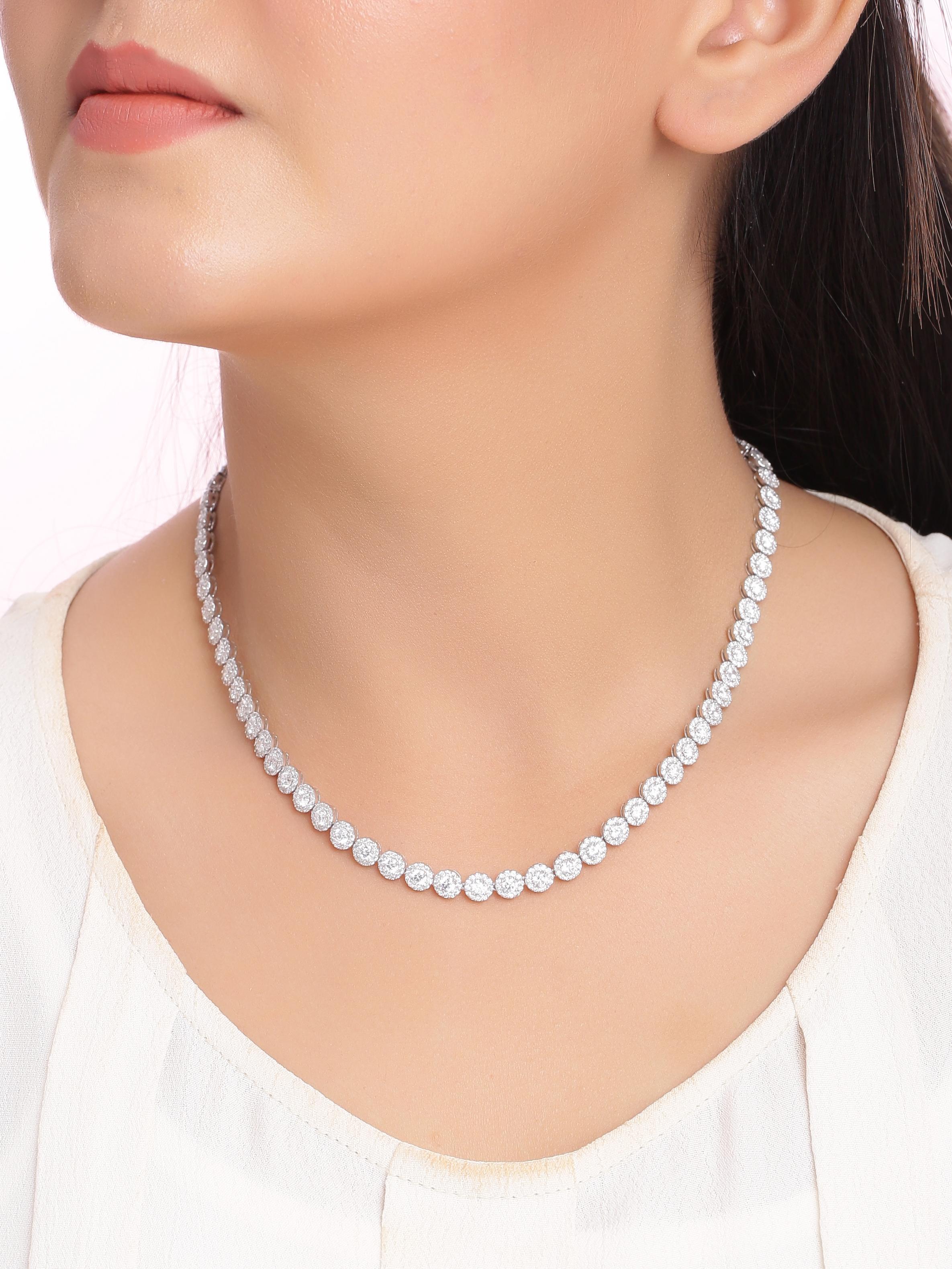 14.71 Carat Top Quality Diamond Classic Necklace in 18 Karat White Gold In New Condition In Jaipur, IN