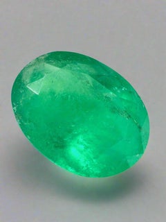 14.72 Carat 17.4x13.3 Grassy Green Oval Colombian Emerald Loose Gemstone