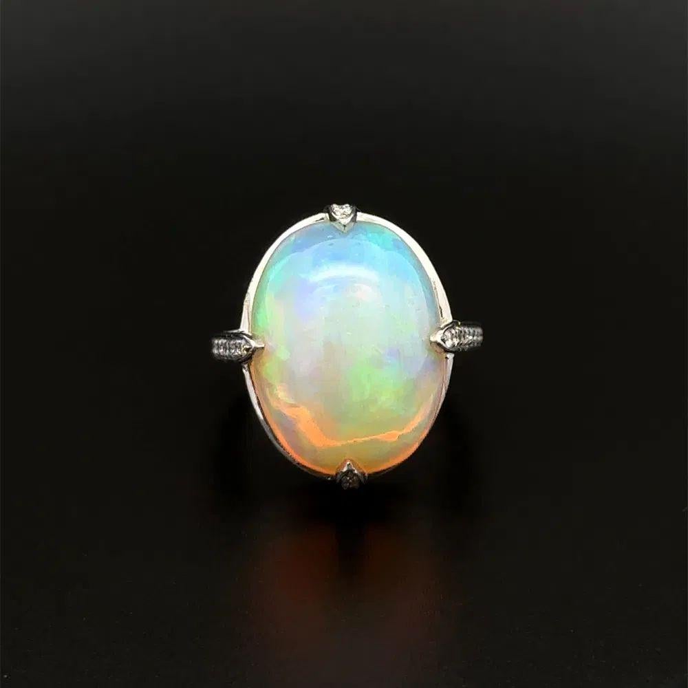 Mixed Cut 14.72 Carat Crystal Opal and RBC Diamond Platinum Vintage Statement Ring For Sale