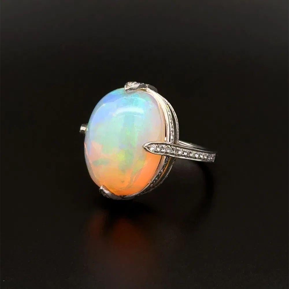 Women's 14.72 Carat Crystal Opal and RBC Diamond Platinum Vintage Statement Ring For Sale