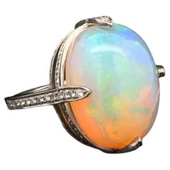 14.72 Carat Crystal Opal and RBC Diamond Platinum Vintage Statement Ring