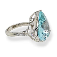 14.73 Karat Aquamarin Fancy und runder Diamant Weißgoldring