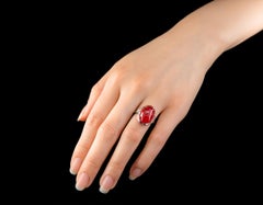 14::73 Karat Edelstein-Rhodonit-Cabochon-Platinring für die rechte Hand von Leon Mege