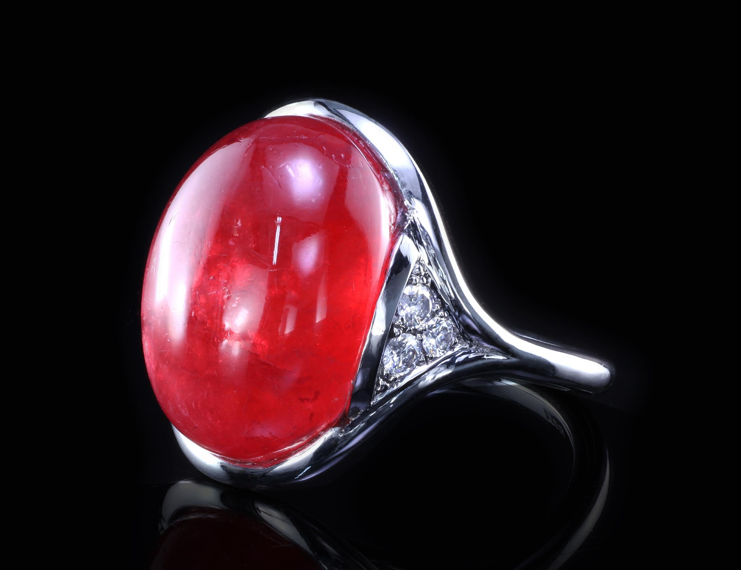 14.73 Carat Gem Rhodonite Cabochon Right-Hand Platinum Ring by Leon Mege 1