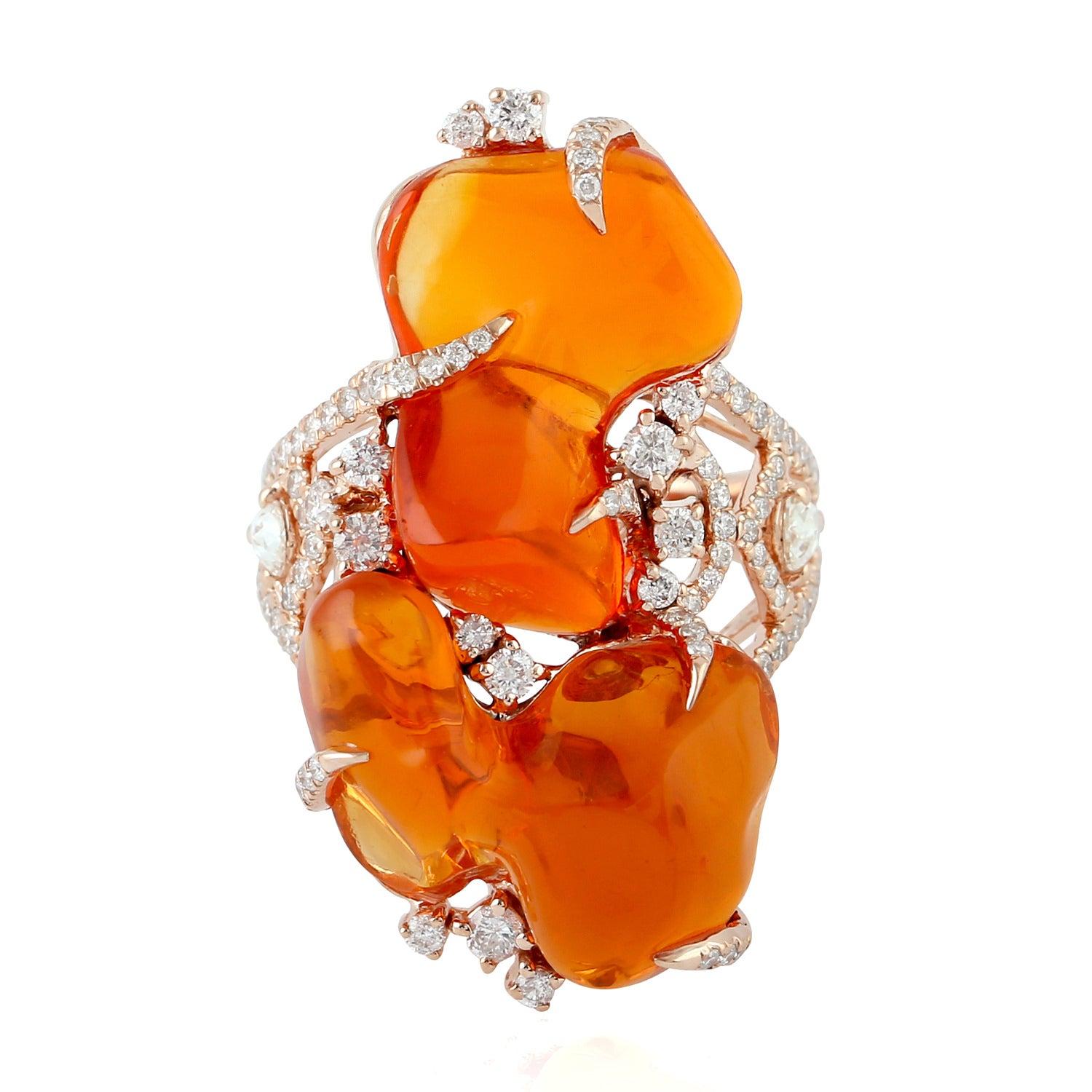 For Sale:  14.73 Carat Mexican Fire Opal 18 Karat Gold Diamond Ring 4