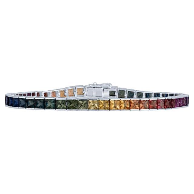 14.73 Carat Total Weight Natural Princess Cut Sapphire Tennis Bracelet