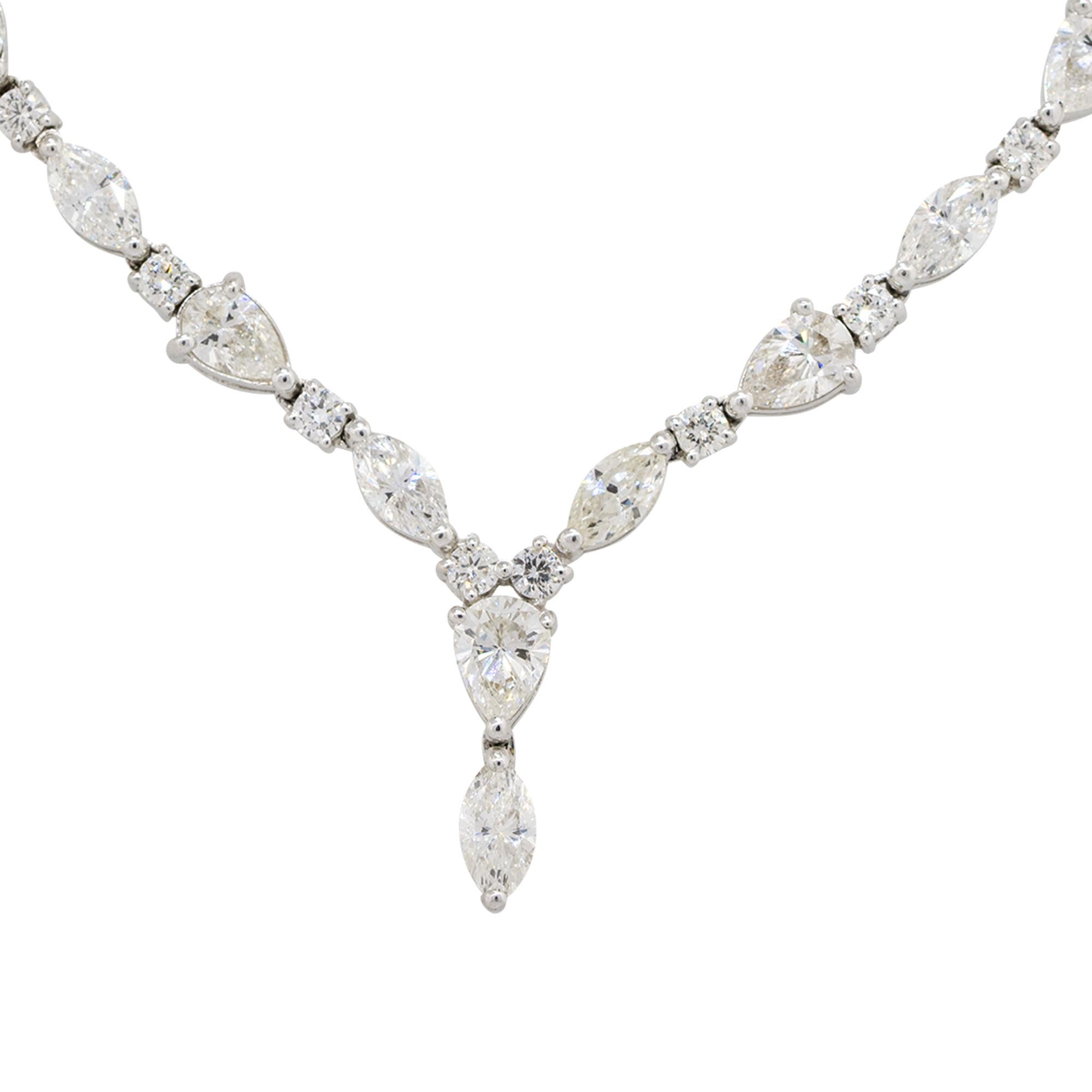  Material: 18k White Gold
Diamond Details: Approx. 14.74ctw of pear, marquise and round cut Diamonds. Diamonds are G/H in color and VS in clarity
Measurements: Necklace measures 18