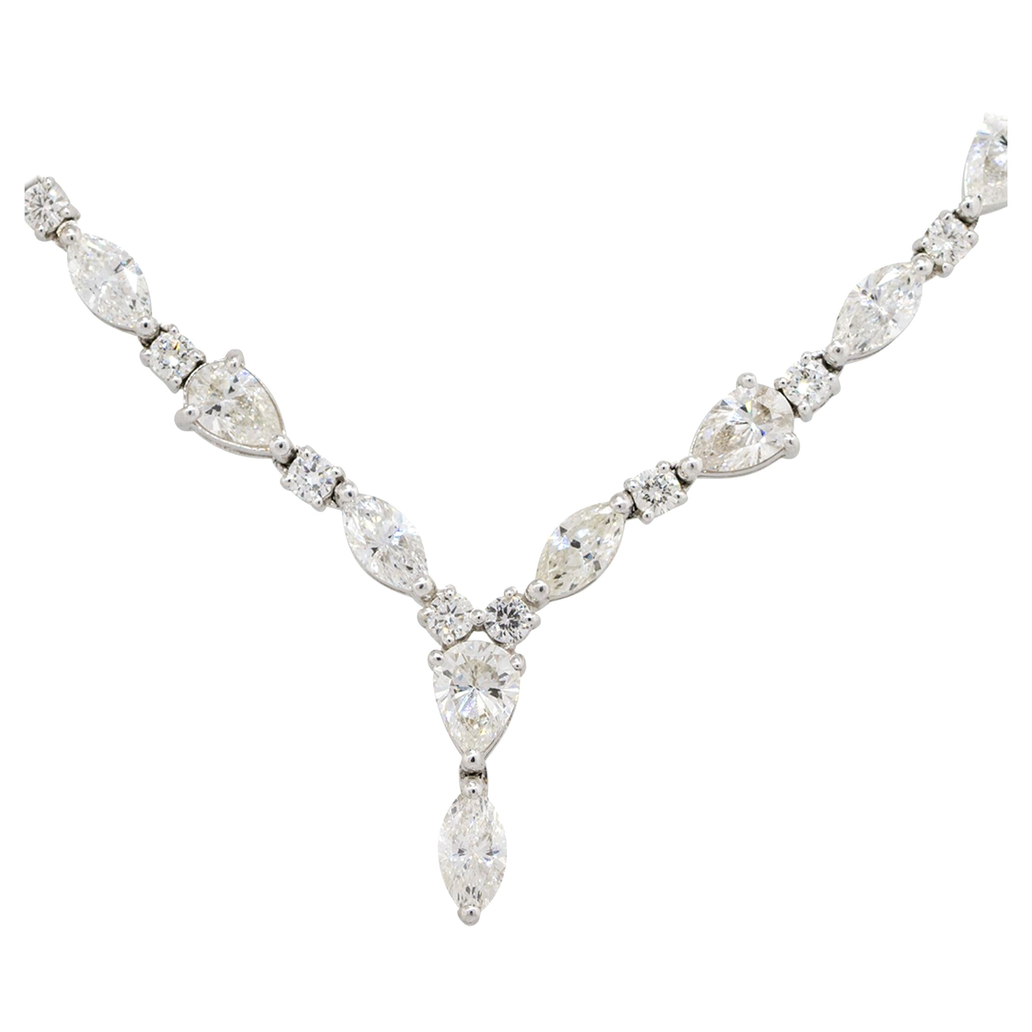14.74 Carat Multi Shape Diamond Drop Necklace 18 Karat in Stock For Sale