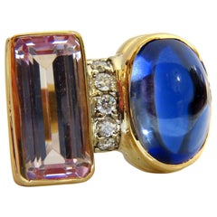 14.75 Carat Lab Sapphire Diamonds Ring Vivid Blue 14 Karat Kuzite*
