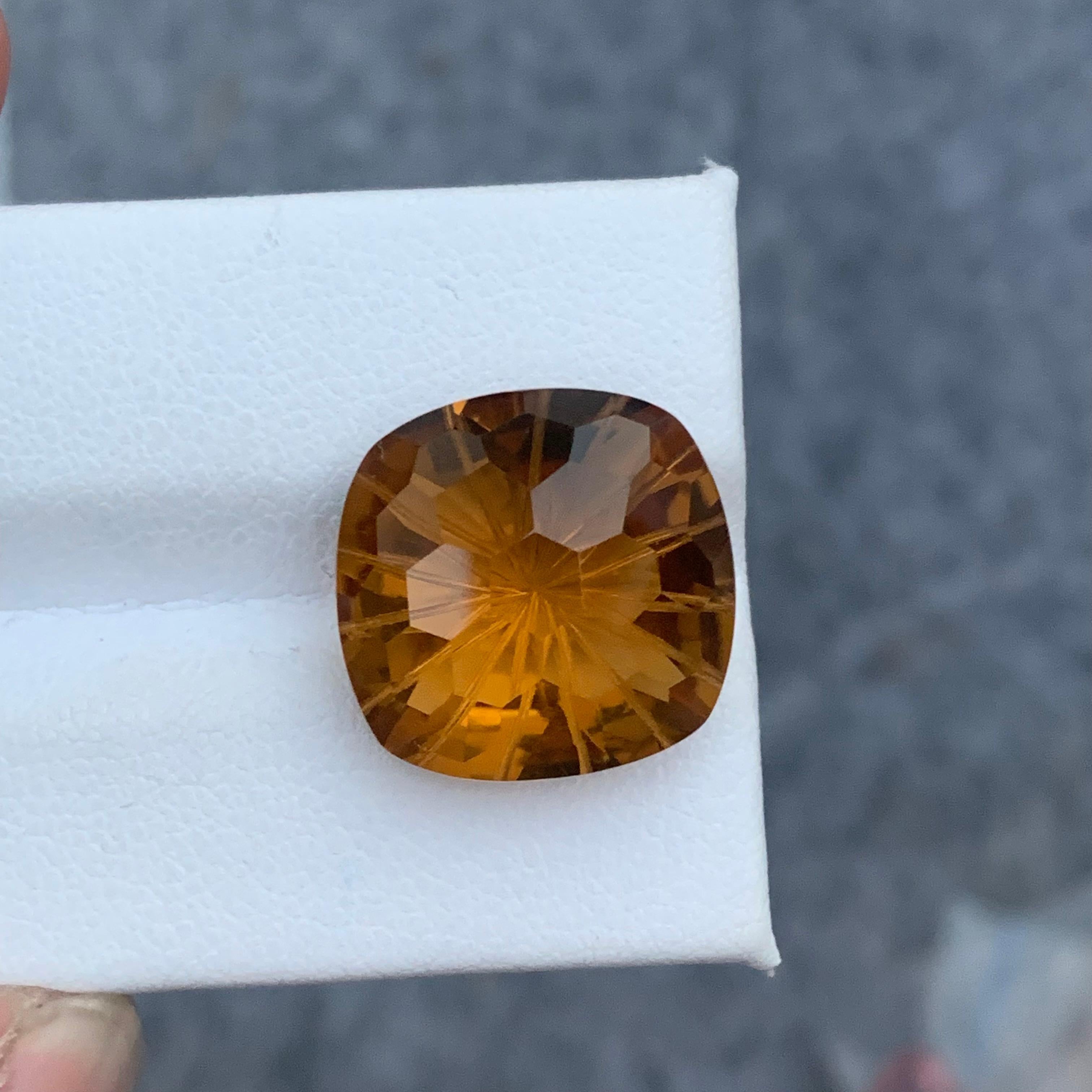 Cushion Cut 14.75 Carat Natural Loose Honey Brown Citrine Laser Cut for Jewelry Making For Sale