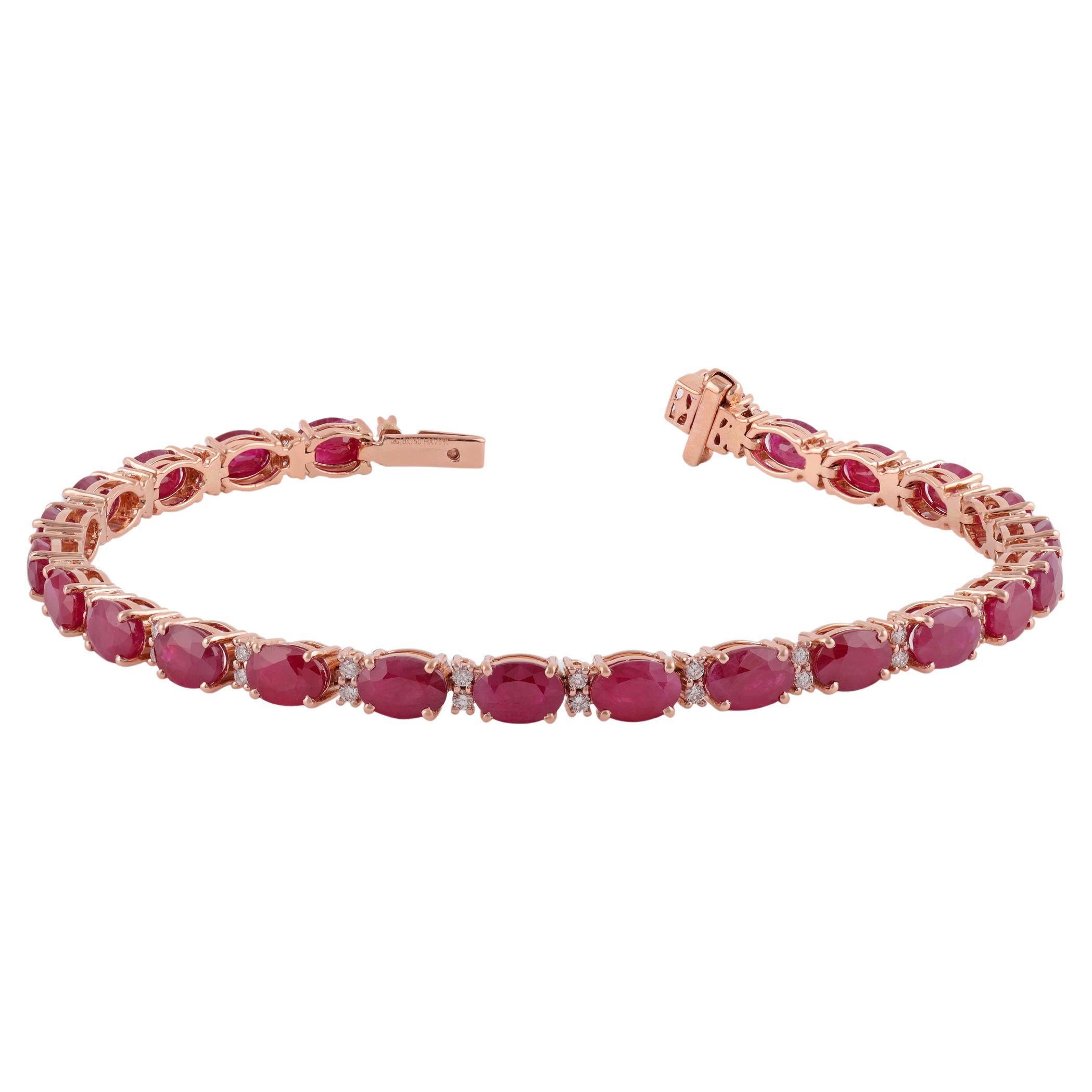 14.75 Carat Ruby and Diamond Bracelet in 18k Rose Gold For Sale