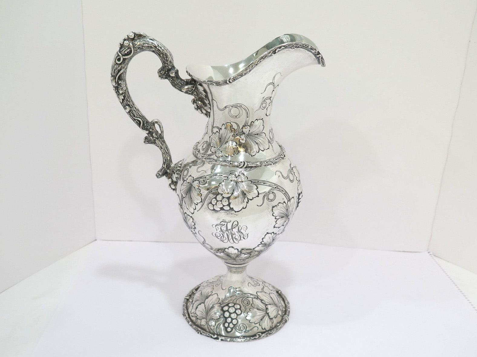American 14.75 in - Sterling Silver Antique Grapevine Motif Ewer For Sale