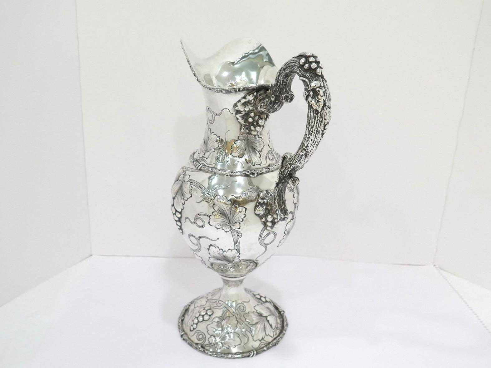 20th Century 14.75 in - Sterling Silver Antique Grapevine Motif Ewer For Sale