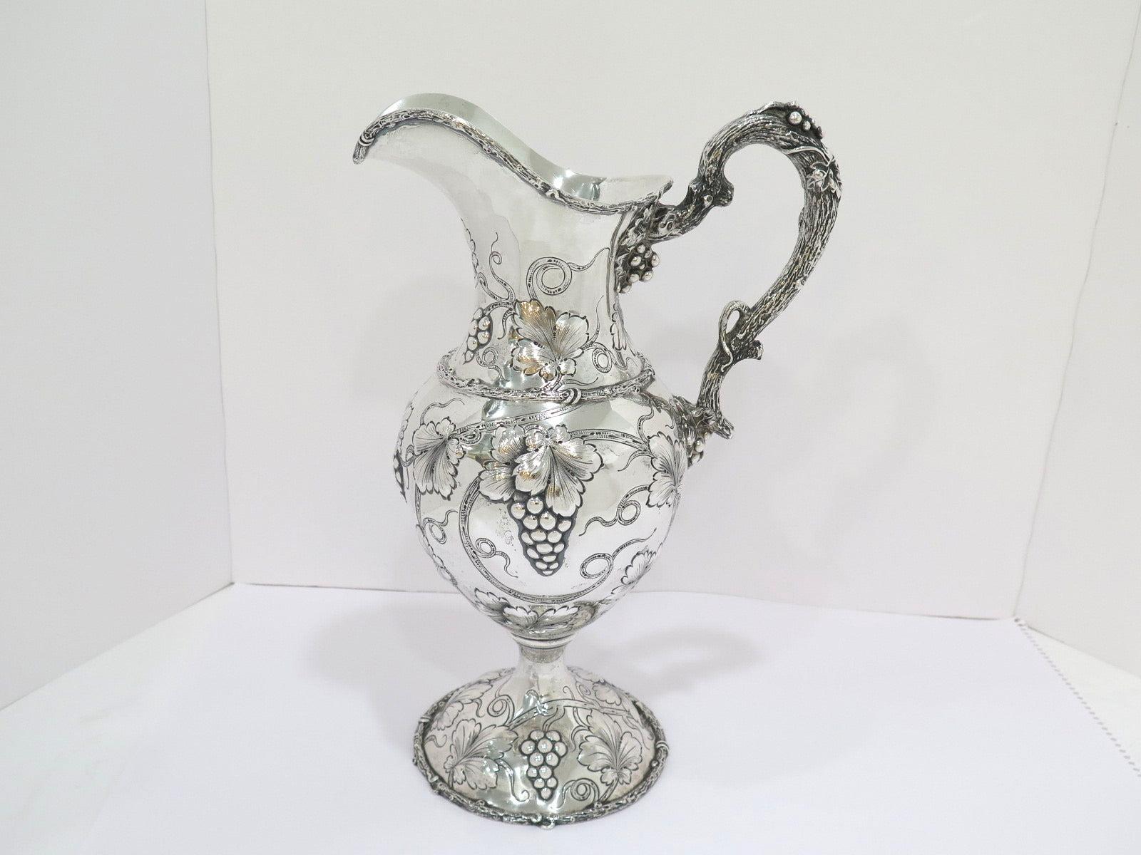 14.75 in - Sterling Silver Antique Grapevine Motif Ewer For Sale 1