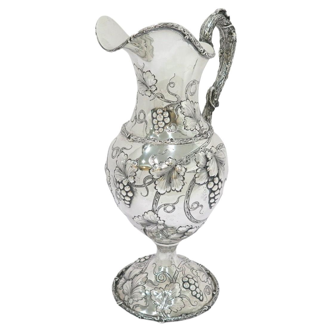 14.75 in - Sterling Silver Antique Grapevine Motif Ewer For Sale