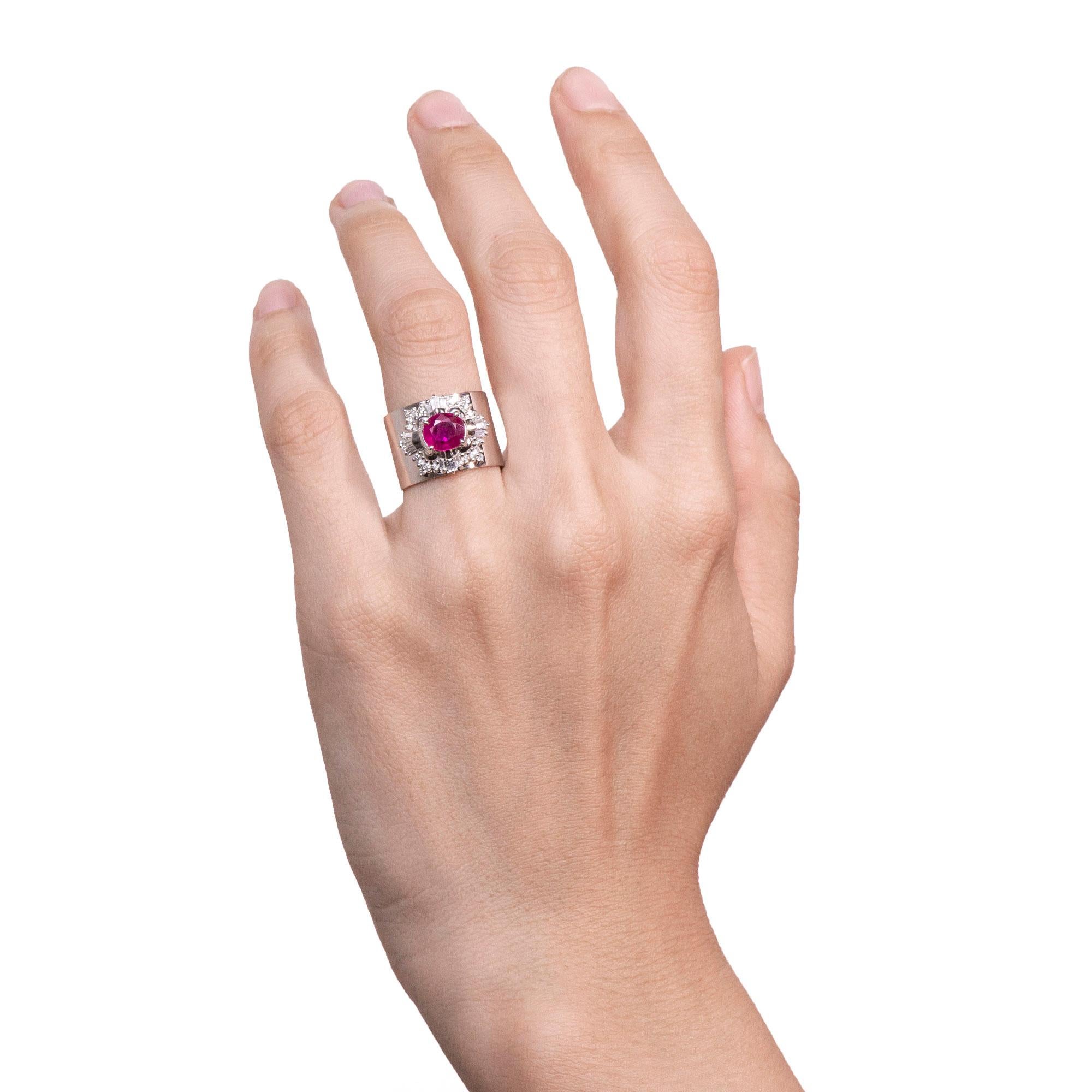 Oval Cut 1.476 Carat Ruby and Diamond Platinum Cocktail Ring