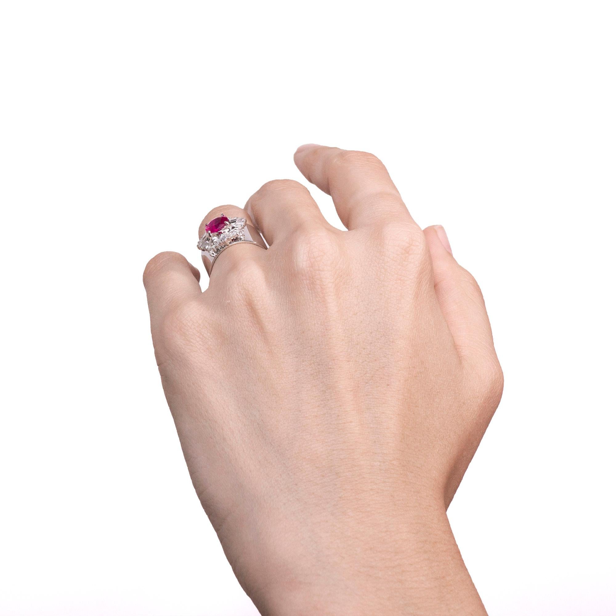 Women's or Men's 1.476 Carat Ruby and Diamond Platinum Cocktail Ring