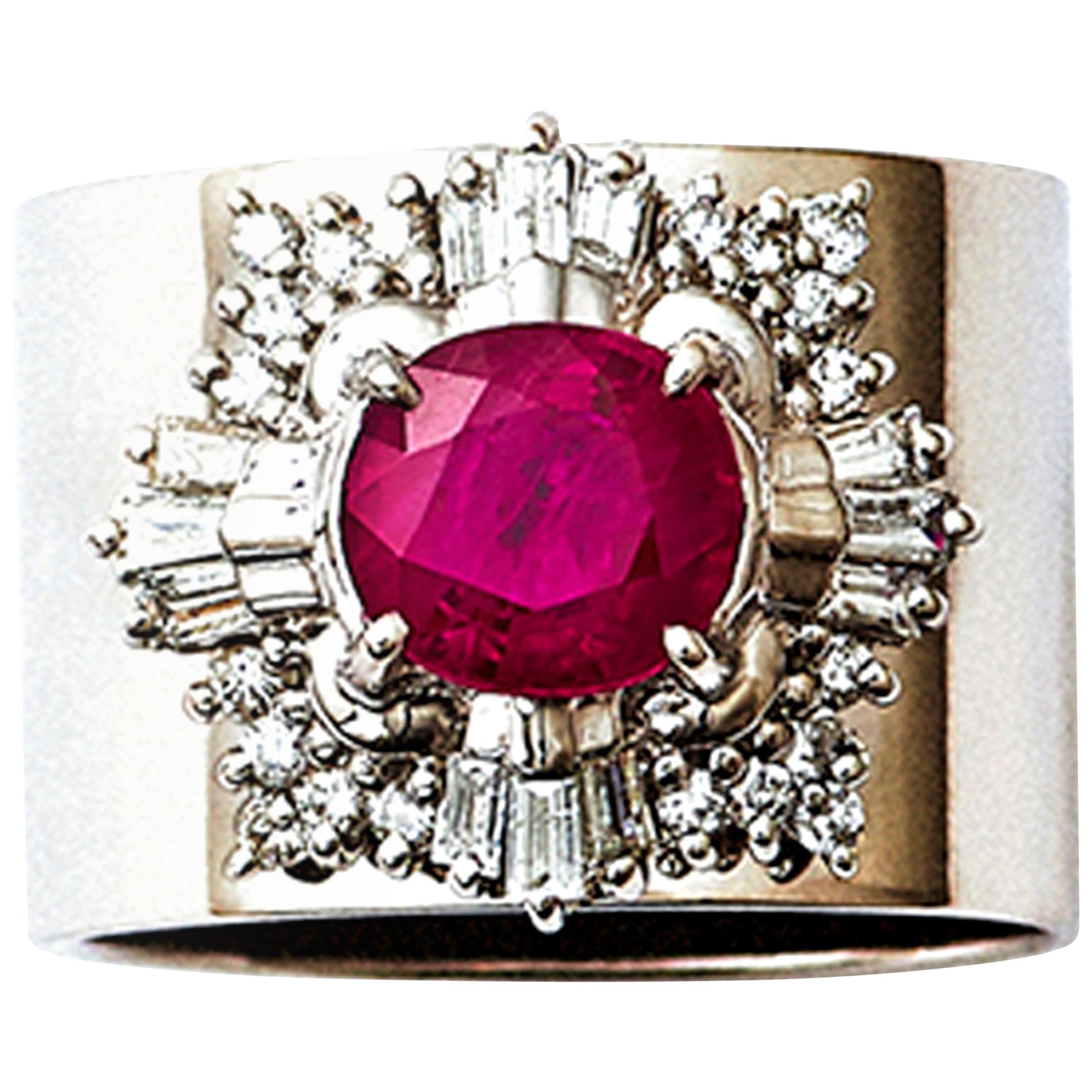 1.476 Carat Ruby and Diamond Platinum Cocktail Ring