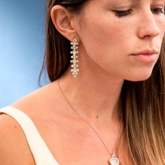 Pendants d'oreilles en platine et or 18 carats avec diamants jaunes et blancs de 14,76cttw.